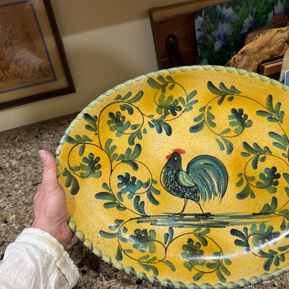 Williams Sonoma Tuscan country rooster serving 17” platter ceramic italy